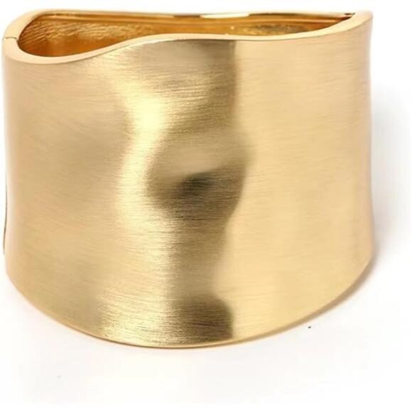 Gold Bangle Bracelets for Women Chunky Wide Hinged Arm Cuff Stackable Jewelry - Picture 7 of 7